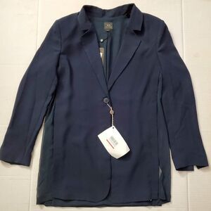 NWT Armani Exchange Blazer Women's Blue Polyester One Button Mesh Sides SIZE 8